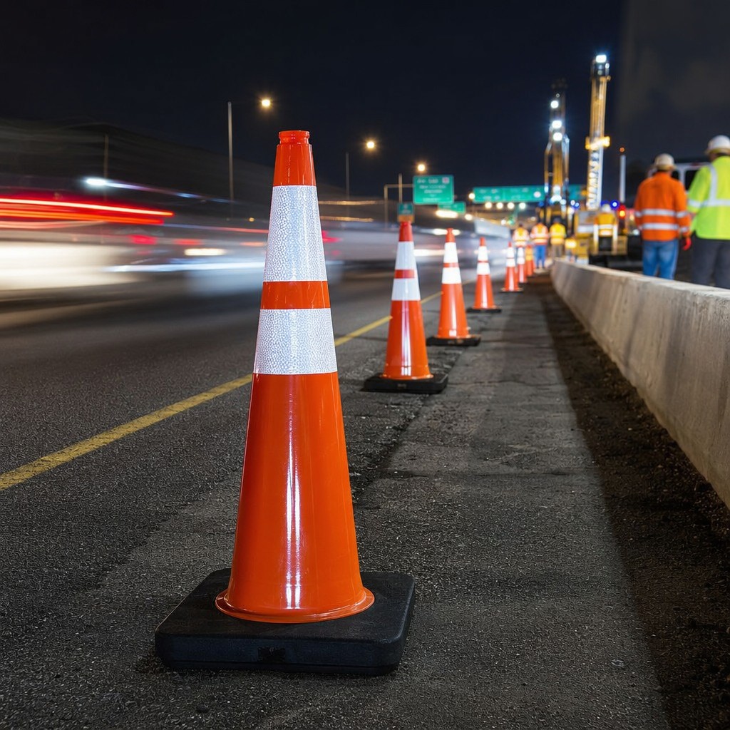 100cm PE Highway Safety Cone in real scene