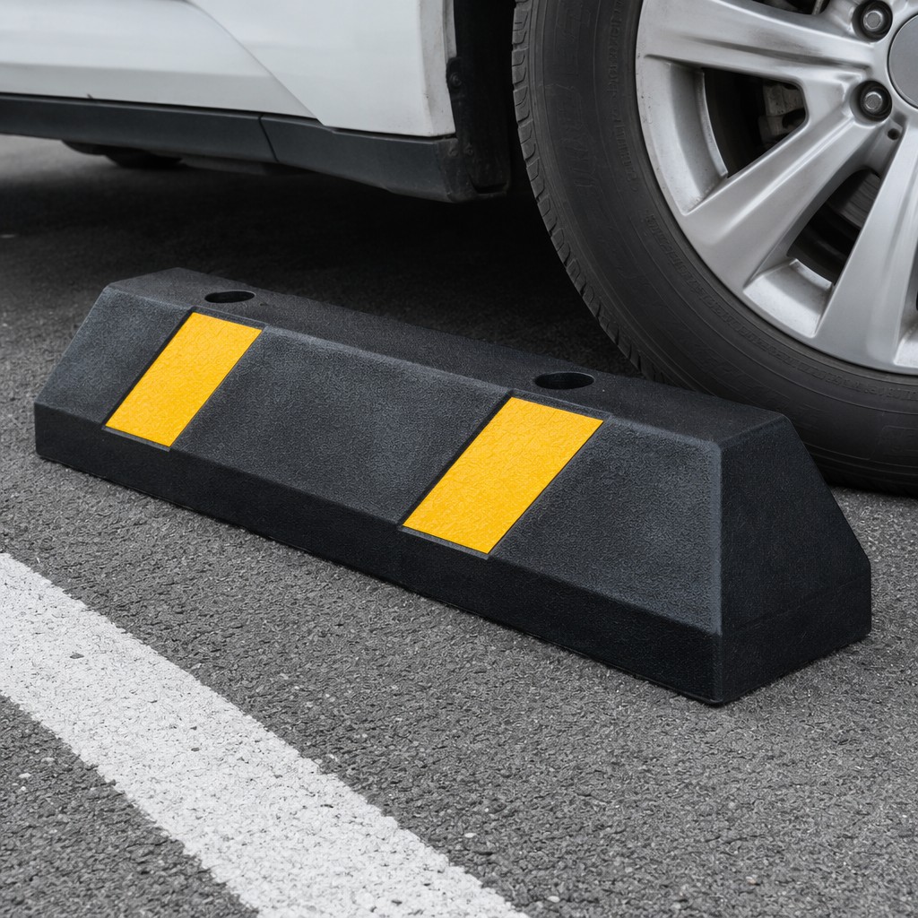 600mm rubber wheel stopper installed in parking bay