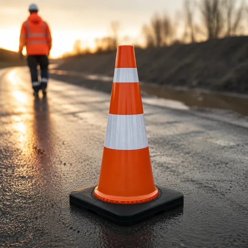 75cm traffic cone deployed on an industrial roadway