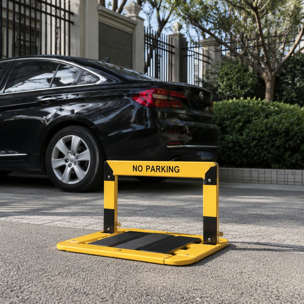 Automatic Remote-Controlled Parking Space Barrier Lock in real scene
