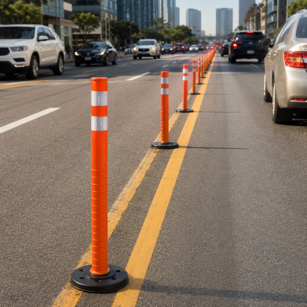 Collapsible HDPE Traffic Bollard (50/80/120 cm) in real scene