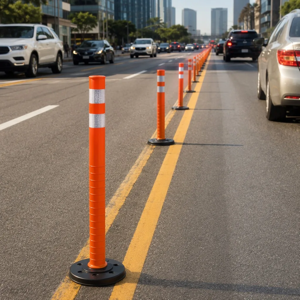 Collapsible HDPE traffic bollard with prismatic reflective bands