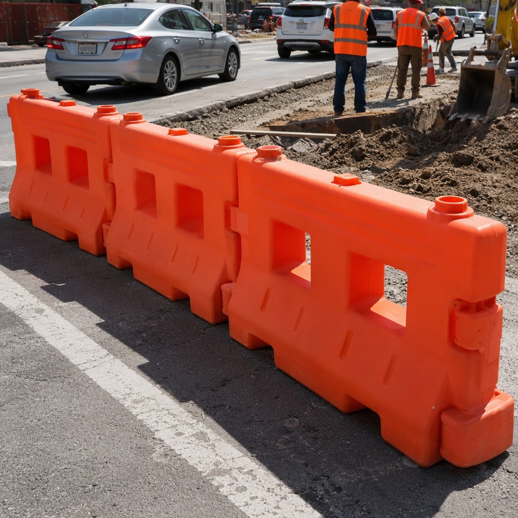 Water-Filled Plastic Traffic Barrier in real scene