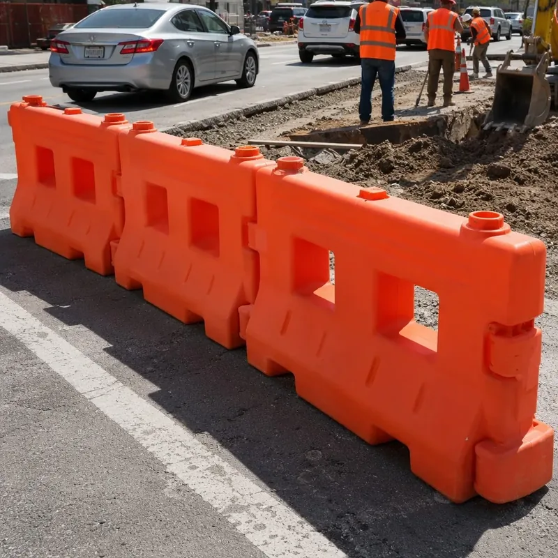Water-Filled Plastic Traffic Barrier in real scene